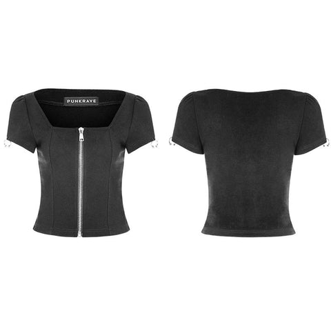 Personality Punk Top Square Collar Knit Cardigan T-shirt