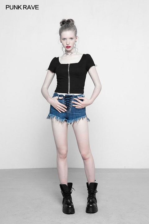 Personality Punk Top Square Collar Knit Cardigan T-shirt