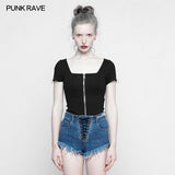 Personality Punk Top Square Collar Knit Cardigan T-shirt