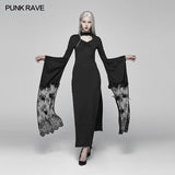 Sexy Gothic Drawstring Opening Fork Kimono Sleeve Maxi Dress