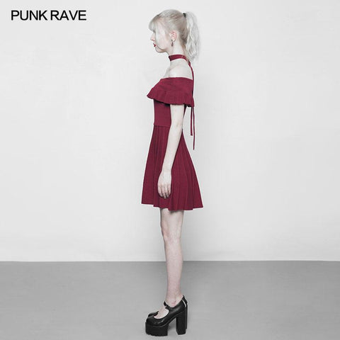 Off Shoulder Lotus Leaf Ice Silk Dress