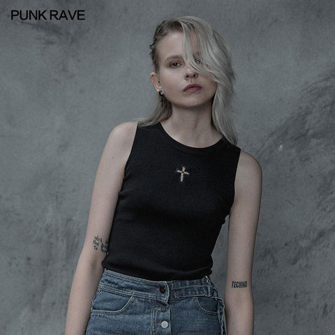 Cross Hollow Punk Knitted Vest