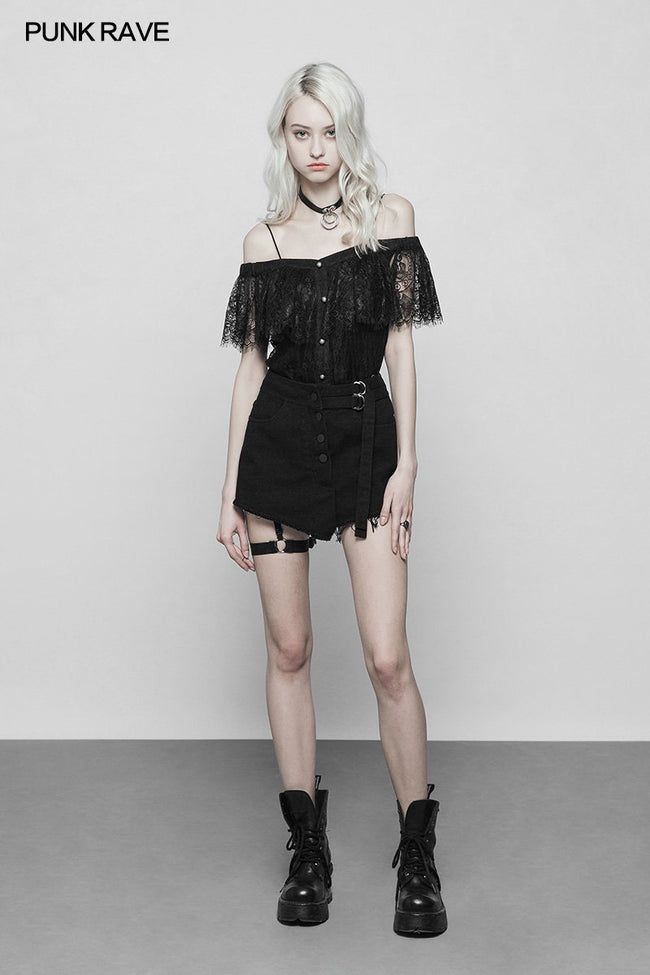 Sexy Gothic Two Wear Off Shoulder Strap Lace Shirt