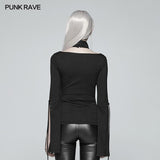 Goth Bat Messenger Knitted Long Sleeves T-shirt