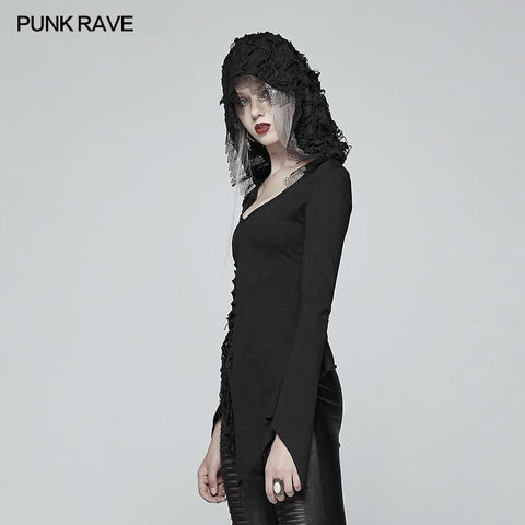 Dark Hooded Asymmetric Long Sleeve T-shirt