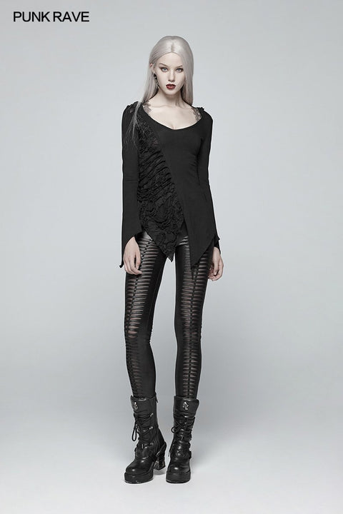 Dark Hooded Asymmetric Long Sleeve T-shirt