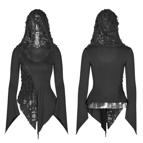 Dark Hooded Asymmetric Long Sleeve T-shirt