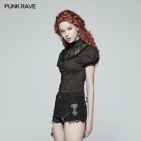Steampunk Puff Sleeve Shirt Short-sleeved Blouse