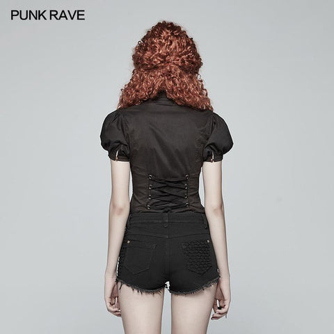 Steampunk Puff Sleeve Shirt Short-sleeved Blouse