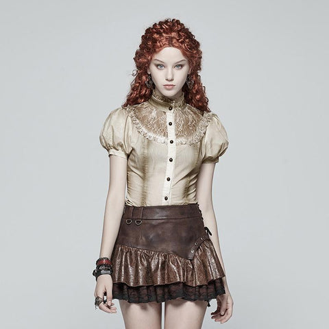 Steampunk Puff Sleeve Shirt Short-sleeved Blouse