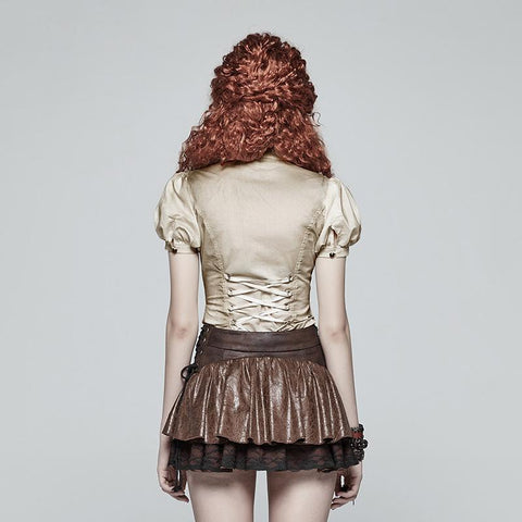 Steampunk Puff Sleeve Shirt Short-sleeved Blouse