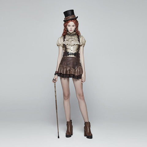 Steampunk Puff Sleeve Shirt Short-sleeved Blouse