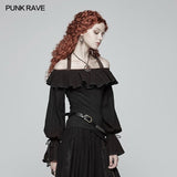 Steampunk Halter Neck Off-the-shoulder Long Sleeve T-shirt