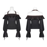 Steampunk Halter Neck Off-the-shoulder Long Sleeve T-shirt