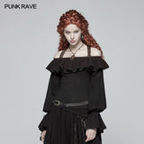 Steampunk Halter Neck Off-the-shoulder Long Sleeve T-shirt