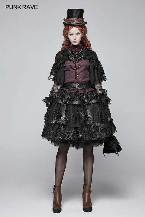 Steampunk Bronze Pattern Buckle Lace Glove