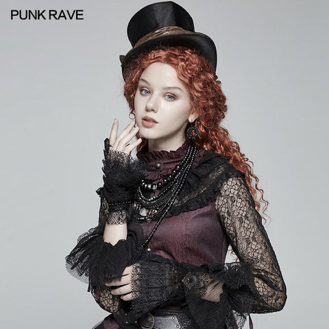 Steampunk Bronze Pattern Buckle Lace Glove