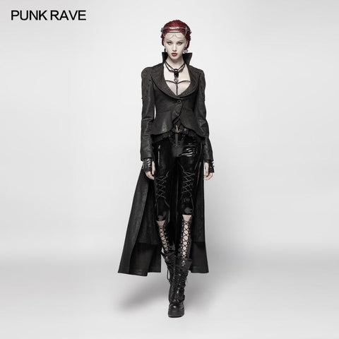 Gothic Stand/Lapel Collar Dark High-low Coat