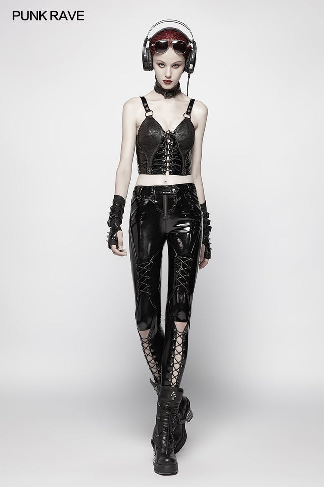 Punk Pressure Adhesive Faux Leather Woven Trousers
