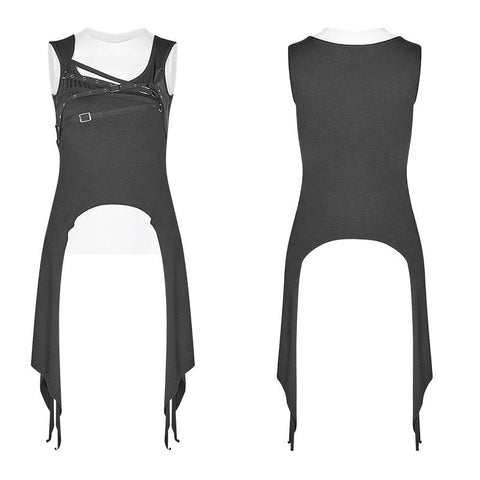 Daily Punk Cross Neck T-Shirt Irregular Vest