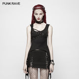 Daily Punk Cross Neck T-Shirt Irregular Vest