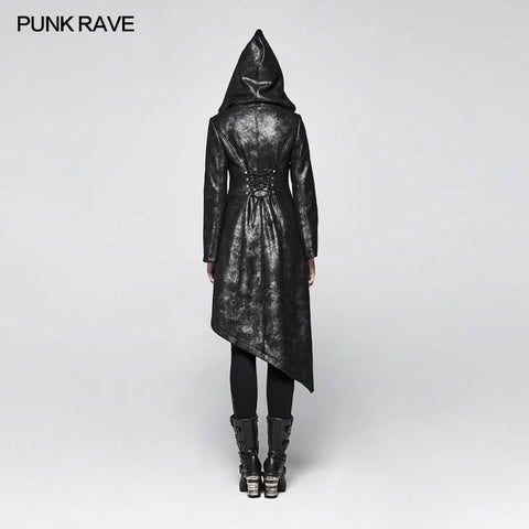 Punk Womens Asymmetric Hem Hooded Jacket