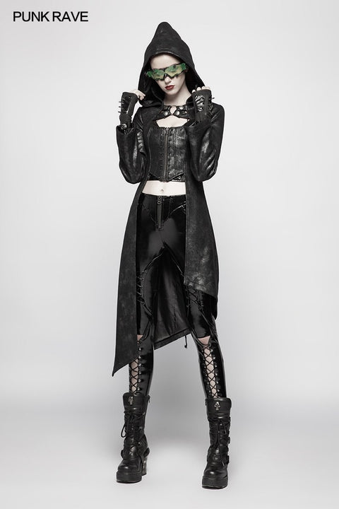 Punk Womens Asymmetric Hem Hooded Jacket