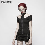 Punk WOMENS HALTER Military Short Sleeve Knitted T-shirt