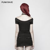 Punk WOMENS HALTER Military Short Sleeve Knitted T-shirt