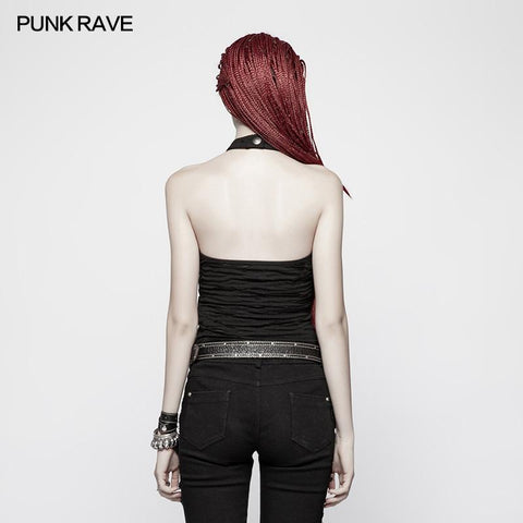 Punk Womens Halter Broken Hole Chain Knit Vest