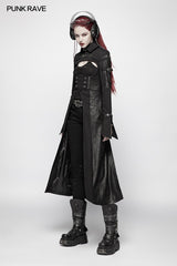 Punk Futuristic Long Coat With Adjustable Drawstring Design