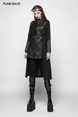 Punk Women Standing Collar Warrior High Low Long Coat