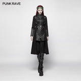 Punk Women Standing Collar Warrior High Low Long Coat