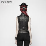 Punk High Neck Elastic Knitted PU Super Short Vest