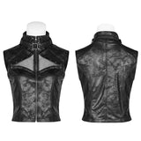 Punk High Neck Elastic Knitted PU Super Short Vest