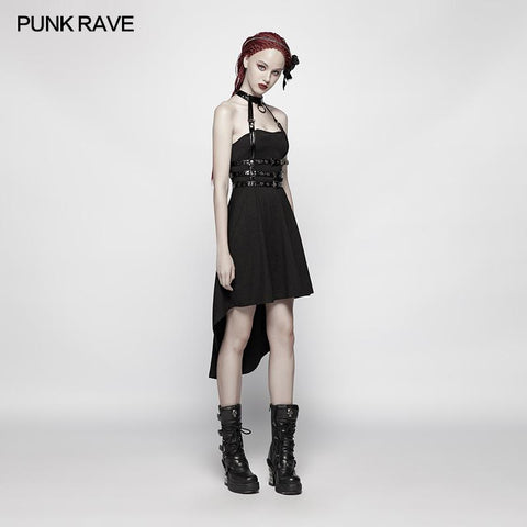 Dark Punk Halter Neck Spine Shaped High Low Dress