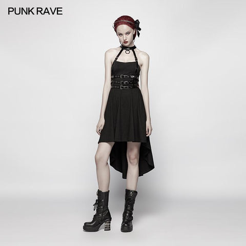 Dark Punk Halter Neck Spine Shaped High Low Dress