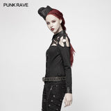 Punk Cross Long Sleeve Hollow-out Shoulder Shirt