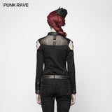 Punk Cross Long Sleeve Hollow-out Shoulder Shirt