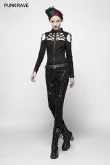 Punk Cross Long Sleeve Hollow-out Shoulder Shirt