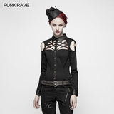 Punk Cross Long Sleeve Hollow-out Shoulder Shirt