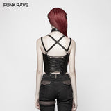 Punk PU Tight-fitting  Short Corset With Cross Lace-up Back