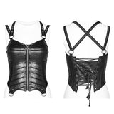 Punk PU Tight-fitting  Short Corset With Cross Lace-up Back