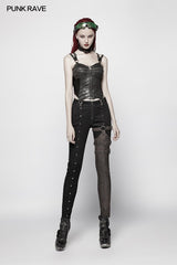 Punk PU Tight-fitting  Short Corset With Cross Lace-up Back