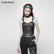 Punk PU Tight-fitting  Short Corset With Cross Lace-up Back