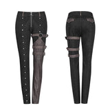 Steampunk Micro-elastic  Contrasting Color Denim Trousers
