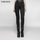 Steampunk Micro-elastic  Contrasting Color Denim Trousers