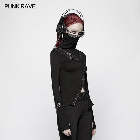 Punk Women Turtleneck Metal Long Sleeve T-shirt