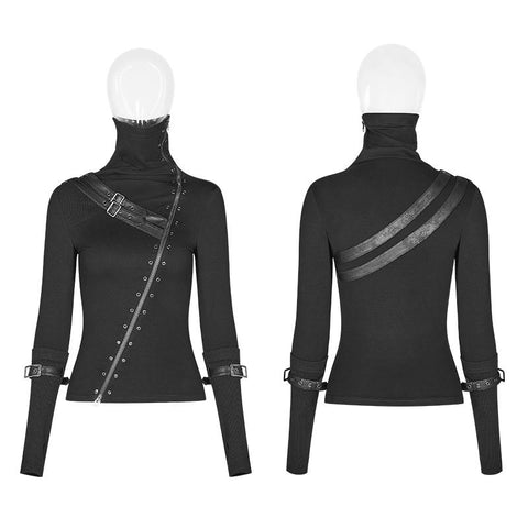 Punk Women Turtleneck Metal Long Sleeve T-shirt