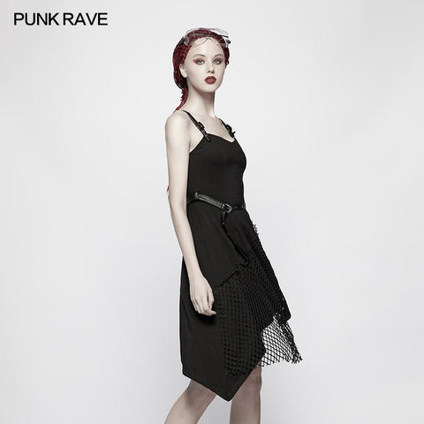 Daily Dark Punk Spaghetti Straps Asymmetrical Mesh Dress